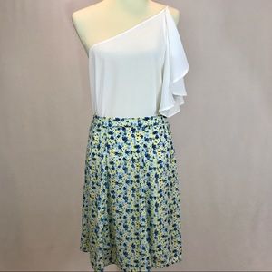 Floral Knee-Length Skirt - Blue & Yellow - Clio